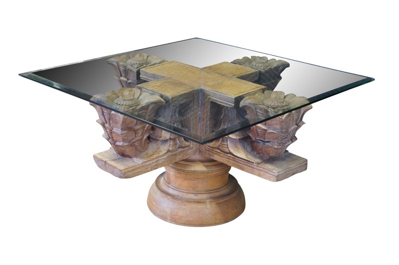 Antique Architectural Reclaimed Teak Ornamental Temple Pedestal Coffee Table gallery