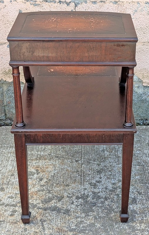 Antique Old Wood Wooden Leather Top 2 Tiers Coffee End Accent Side Table Drawer gallery