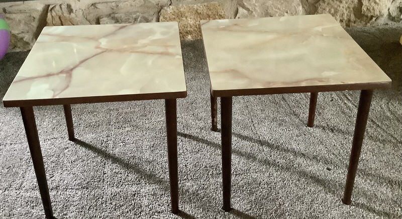 Mid Century Modern Retro Formica ( Marble Look) Stacking Side Tables