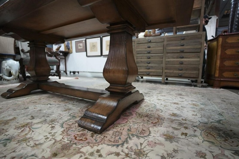 Late 20th Century Walnut Plank Trestle-Base Dining Table (AF1-242) gallery
