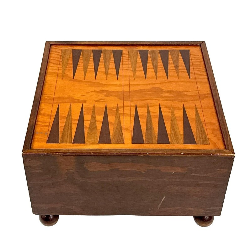 Vtg 1930s Handmade Art Deco Backgammon Board Low Game Table Geometric Wood Inlay gallery
