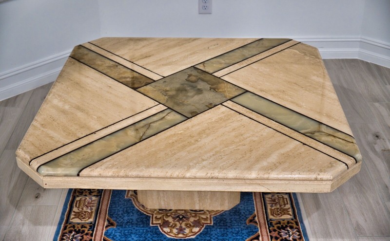 Maurice Villency Furniture:Italian Design Style Travertine and Onyx Coffee Table