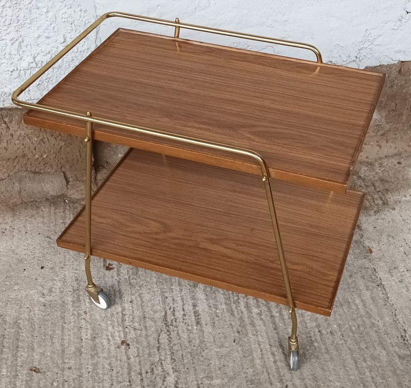 Serving Cart Tea Cart Walnut 60s Table Side Table Brass Mid Century Bar
