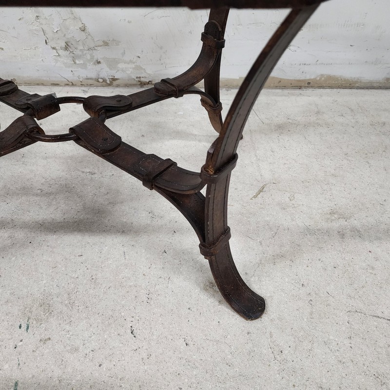 Jaques Adnet Hermes Style Side Table Trompe l'Oeil Leather Straps gallery
