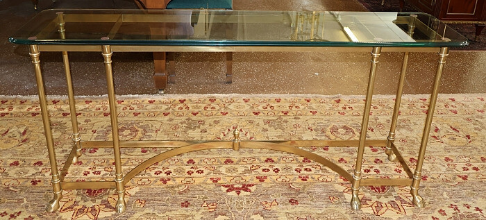 Vintage Labarge Hollywood Regency Glass & Brass Console Table gallery