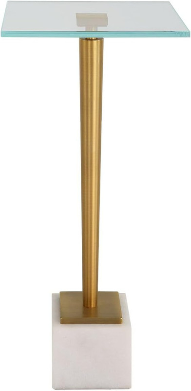 Miri Brass Accent Table with Tempered Glass Top and Marble Base - 25" H gallery