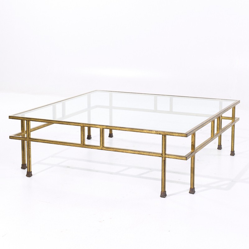 Maison Jansen Style Mid Century Large Italian Brass and Glass Coffee Table gallery