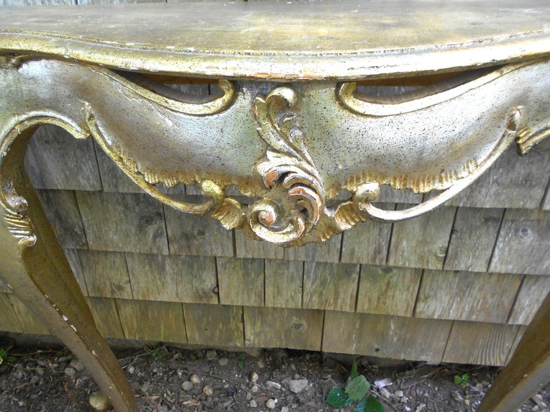 VINTAGE MID CENTURY ROCOCO SILVER GILT CONSOLE TABLE AND MIRROR gallery