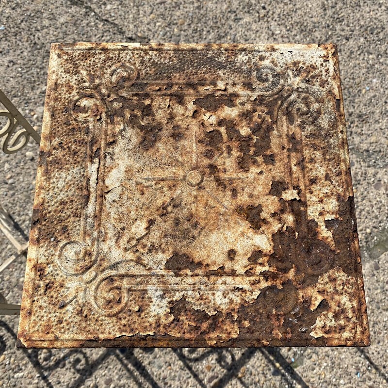 Metal Side Tables of Victorian Style Reclaimed Embossed Metal Celling Tin - Pair gallery