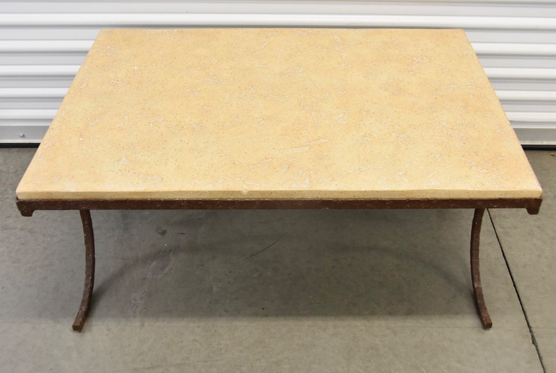 1970s Brutalist Rustic Iron Stone Top Coffee Table gallery