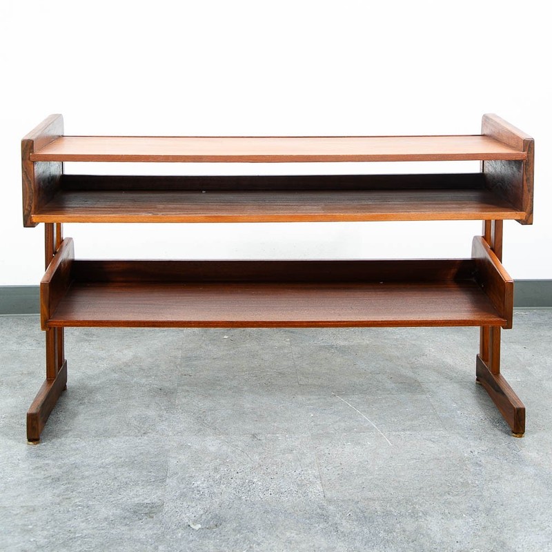 Mid Century Danish Modern Console Table Entryway Storage Walnut Shelving MCM gallery