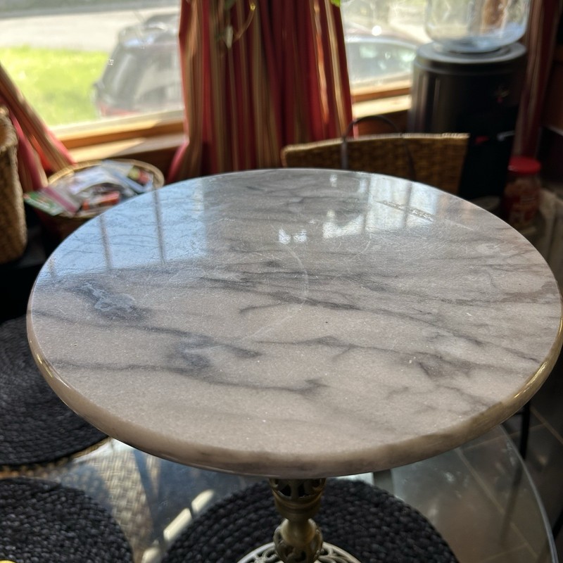 Vintage Round Marble-Top Side End Table / Plant Stand Side Table with Brass Base gallery