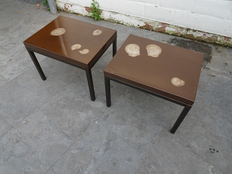 VINTAGE ART TABLES EPOXY RESIN FOSSIL ADO CHALE OR ETIENNE ALLEMEERSCH ? BELGIAN gallery
