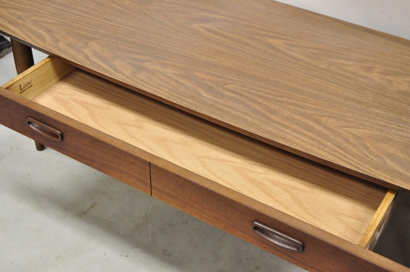 Lane Mid Century Modern 56" Long Surfboard Laminate Top Coffee Table with Drawer gallery