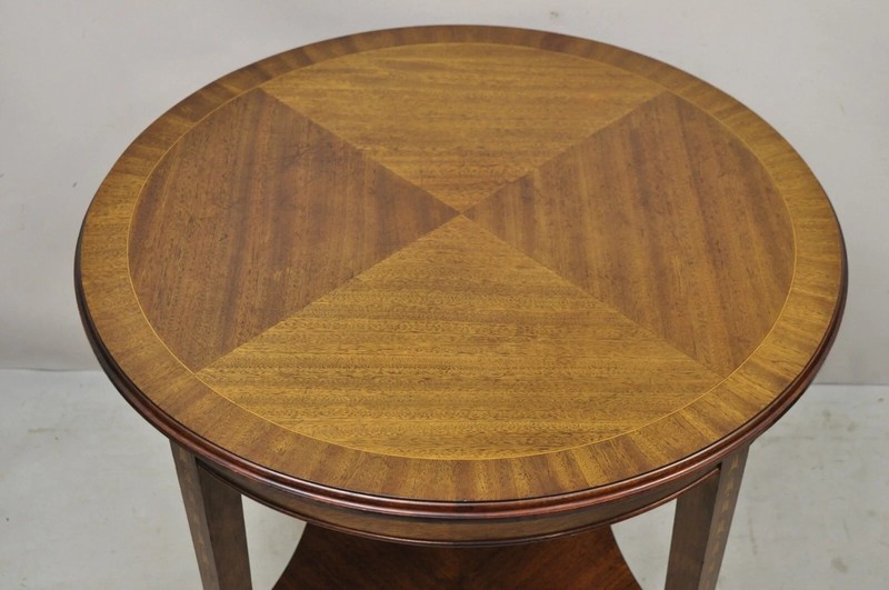 Antique English Edwardian Mahogany Bellflower Inlay Round Occasional Side Table gallery