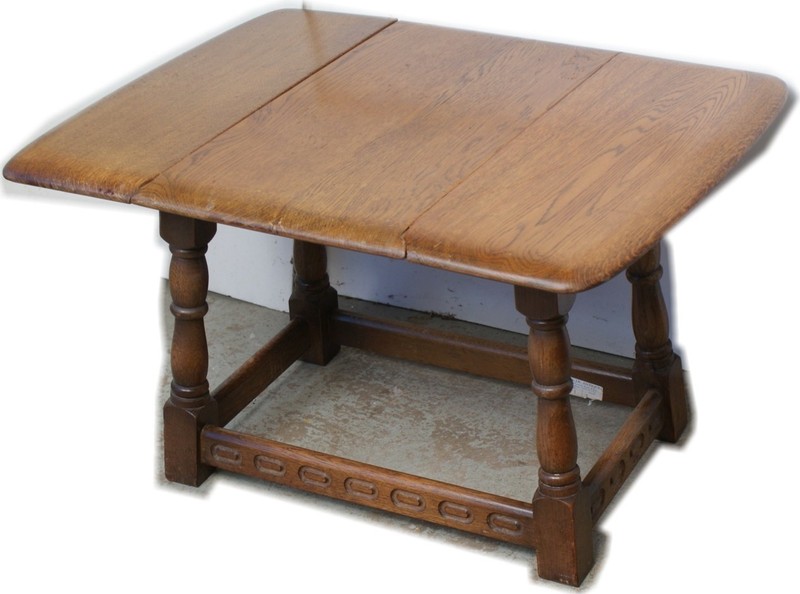 SOLID ‘PRIORY VINTAGE ENGLISH OAK SWIVEL TOP DROP LEAF OCCASIONAL END TABLE TEA