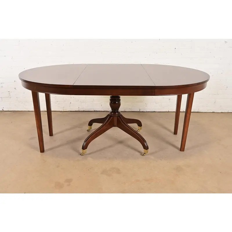 Baker Furniture Style Regency Banded Cherry Wood Pedestal Extension Dining Table gallery