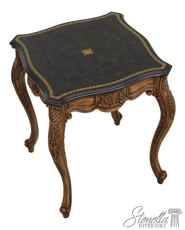 L72244: MAITLAND SMITH Leather Top Carved French Lamp Table