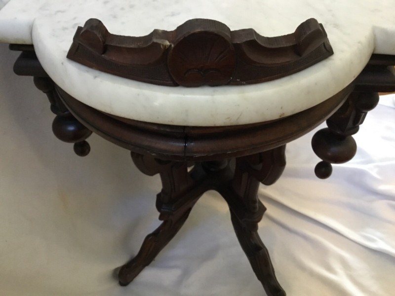 Beautiful Antique Renaissance Revival Victorian Walnut Marble Turtle Top Table gallery