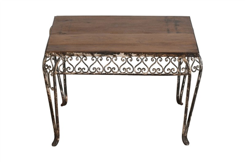 Fine Matching Pair (2) of Antique Indian Iron and Teak Wood Side Tables gallery