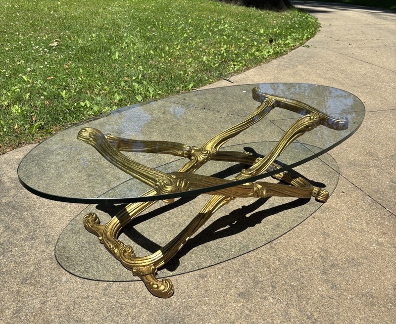 Vintage Francisco Hurtado Spanish Regency Giltwood Coffee Cocktail Table Glass gallery