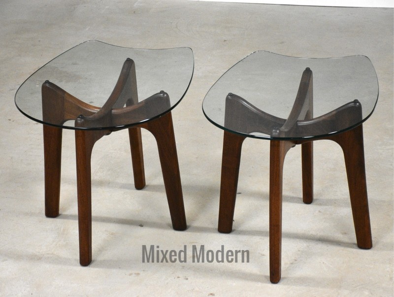 Refinished Adrian Pearsall Walnut and Glass End Tables - A Pair gallery