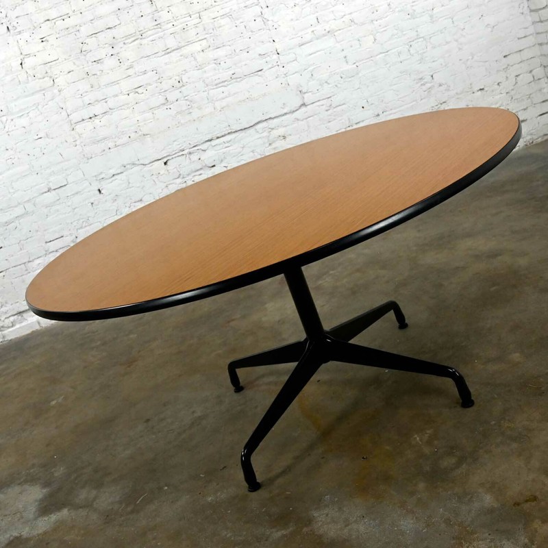 MCM Eames Herman Miller Natural Oak 60” Round Top All Black Universal Base gallery