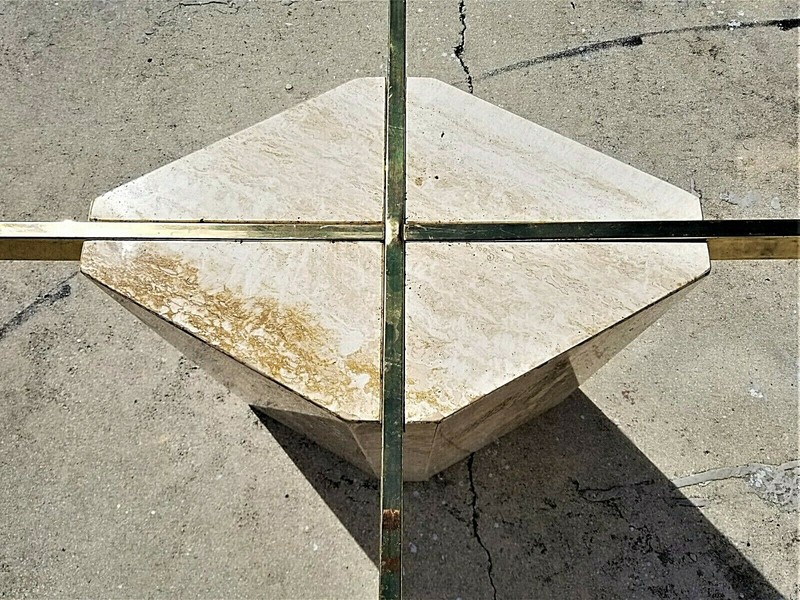 MCM ELLO Style Vintage Polished Italian Travertine Marble Dining Table 80" x 39" gallery