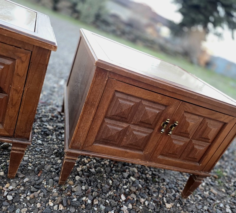 Gorgeous Mid Century Walnut? Set End Tables With Travertine Top VTG HTF Has Flaw gallery