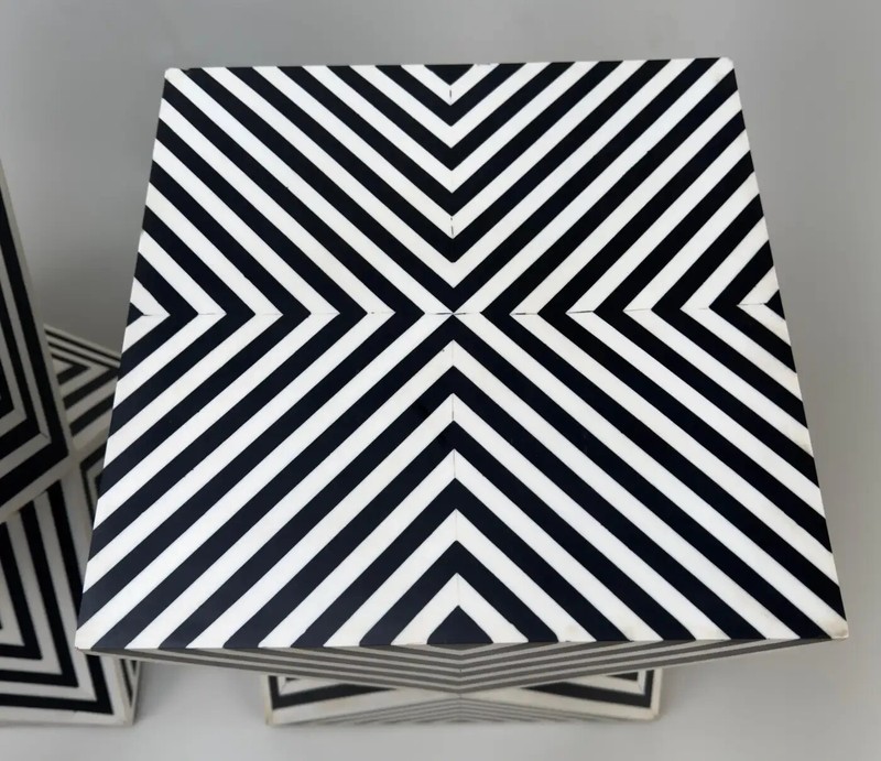 Art Deco Style Black and White Resin Sculptural Side, End Table or Stool, a Pair gallery