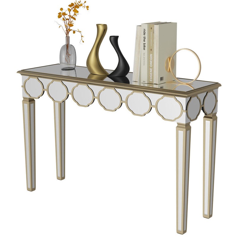 Mirrored Console Table Narrow Silver Entryway Sofa Table for Home Office Storage gallery