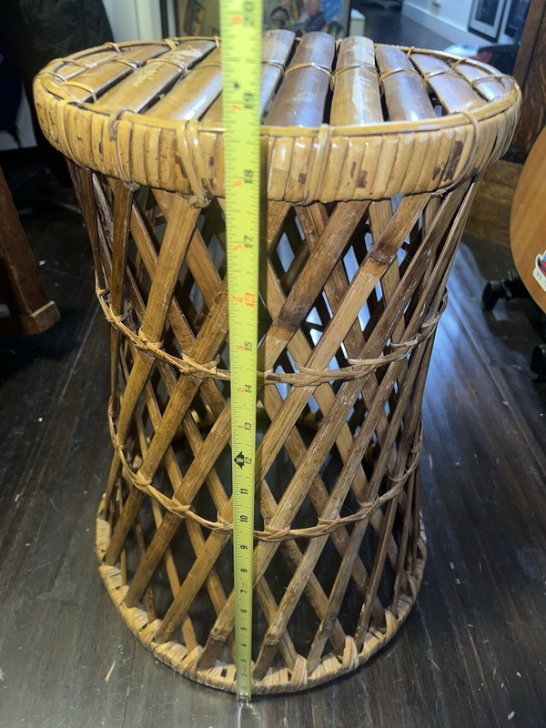 1950s Vtg Wicker Rattan Bentwood Bamboo Table Plant Stand Boho Tiki Hourglass gallery