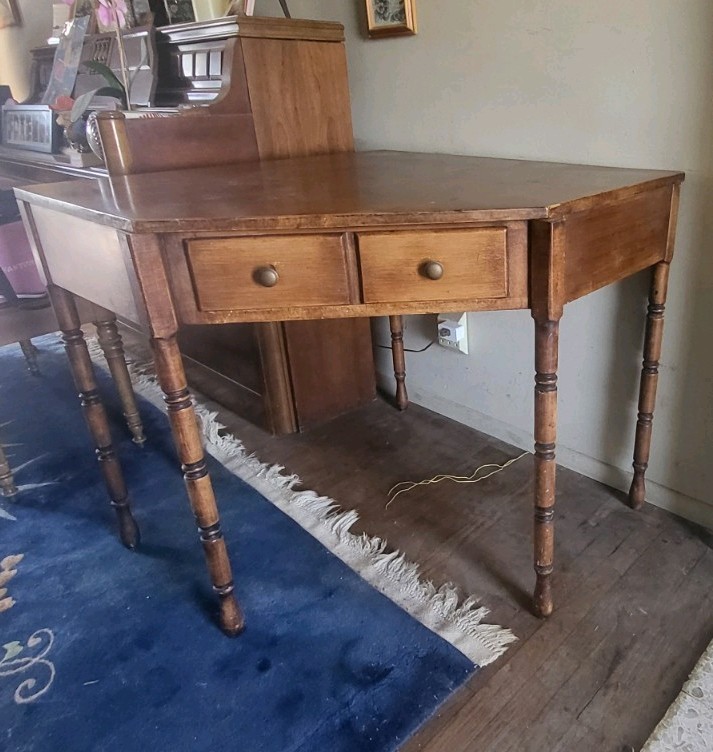 Antique Brown Wood Console Table, 1 Drawer, Unpolished Finish, 47x33x30