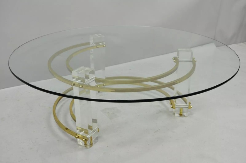 Mid Century Modern Brass Lucite Round Glass Charles Hollis Jones Coffee Table gallery