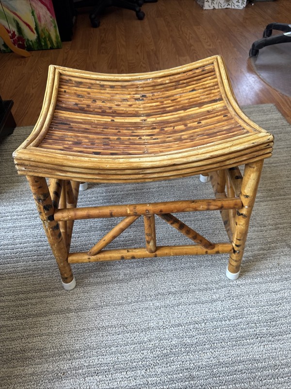 Sturdy Vintage Bamboo Rattan Wicker Side Table , Rattan Stool, Wicker Stand