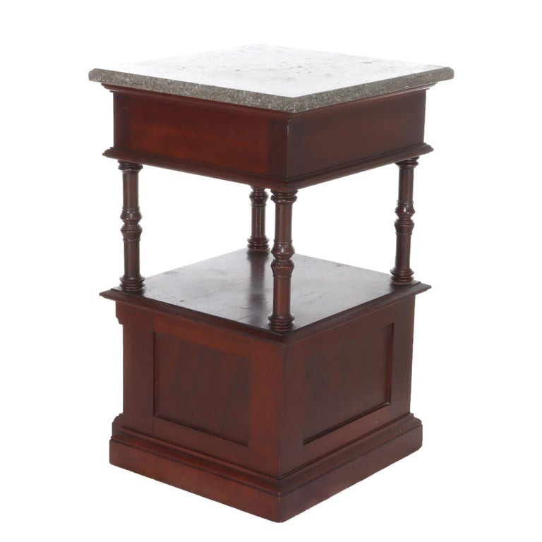 Antique Rennaisance Revival Walnut & Burl Marble Top Commode c1890 gallery