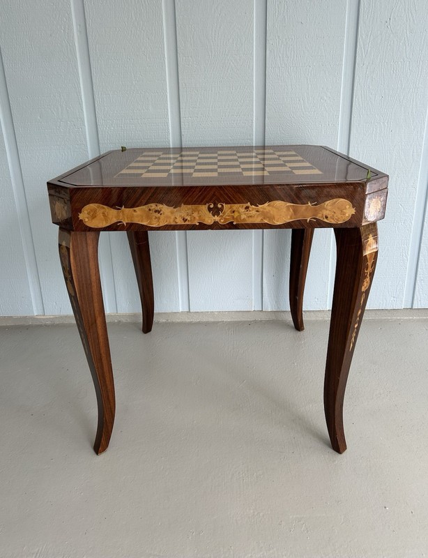 Vtg Drueke Solid Block Wood Chess-Checker Board Table Hand Crafted W. One Drawer gallery