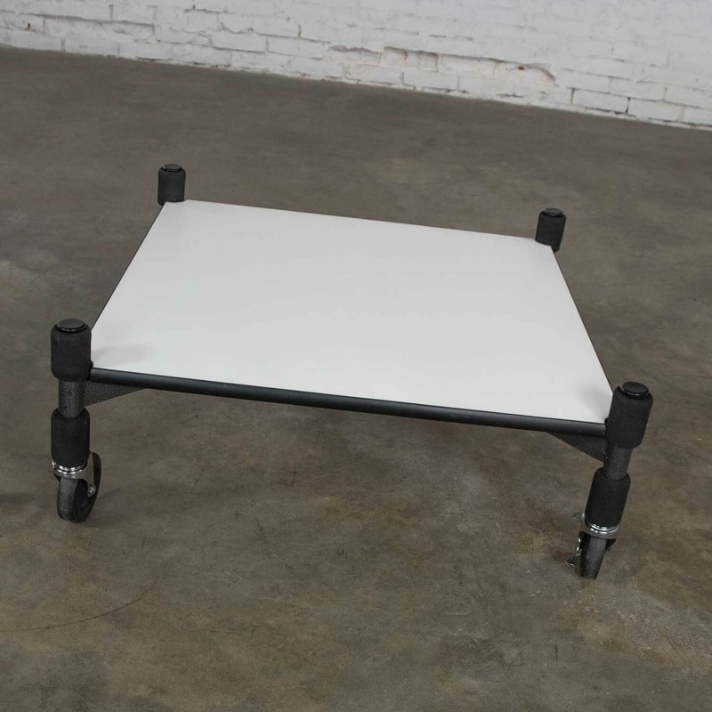 Post-Modern White Laminate & Metal Low Coffee Table or End Table on Casters gallery