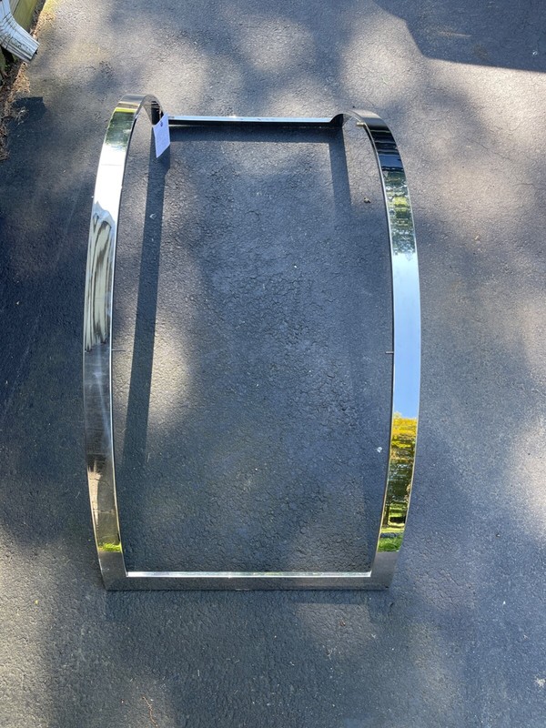 Vintage MidCentury Modern chrome and glass arc coffee table unattributed maker, gallery