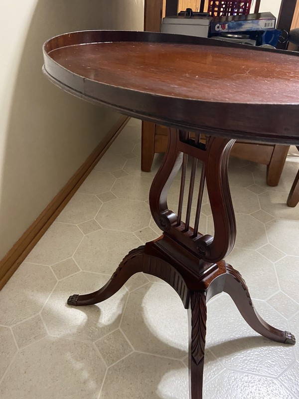 Vintage / Mid-Century MERSMAN Lyre Harp Base Oval Side Table gallery