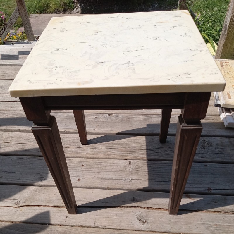 Oak Marble Top Side Table / End Table (ET308) gallery