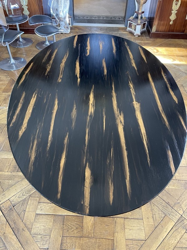 RARE Knoll Custom Black & Natural Striped Oval Table Mid-Century Modern gallery