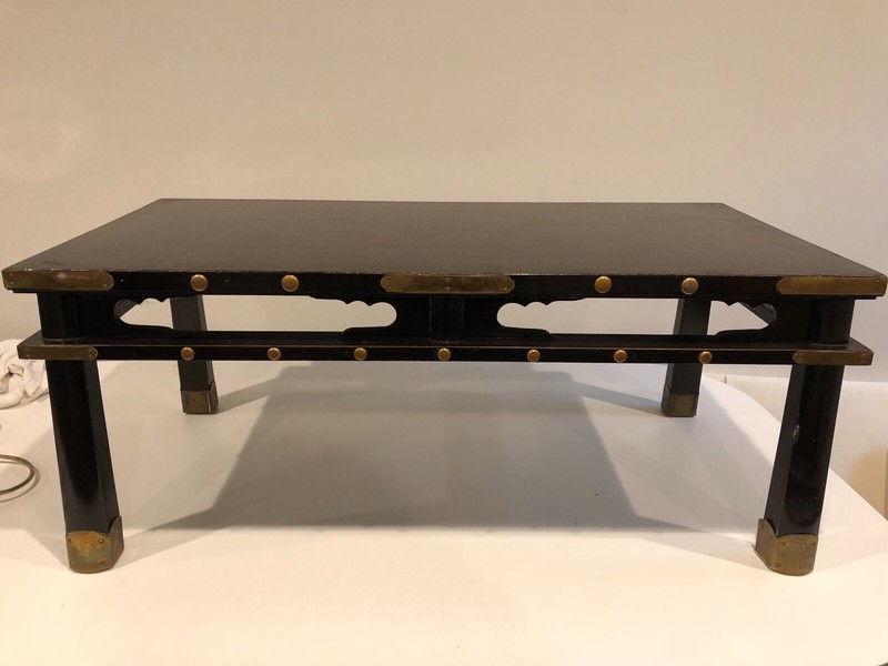 Asian Black Coffee Table with Brass Accents- 39 1/2" x 19 3/4" x 16" high gallery