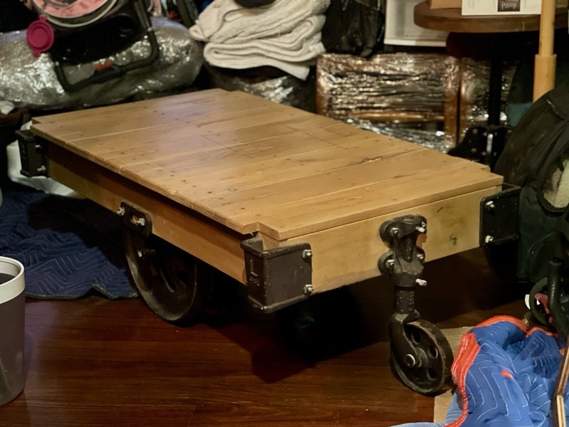 Handcrafted Industrial Cast Iron & Wood Coffee Table (Vintage Hardware)
