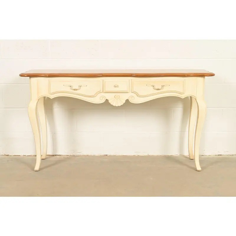 Ethan Allen French Country Cream Lacquered Maple Top Console Table gallery
