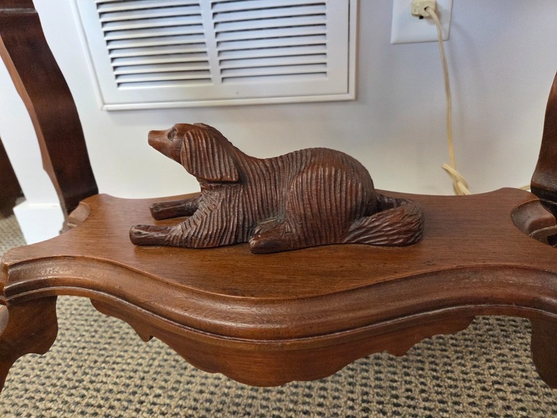 1850 - 1865 Antique Walnut Victorian Center Table with Hand Carved Dog Pristine gallery