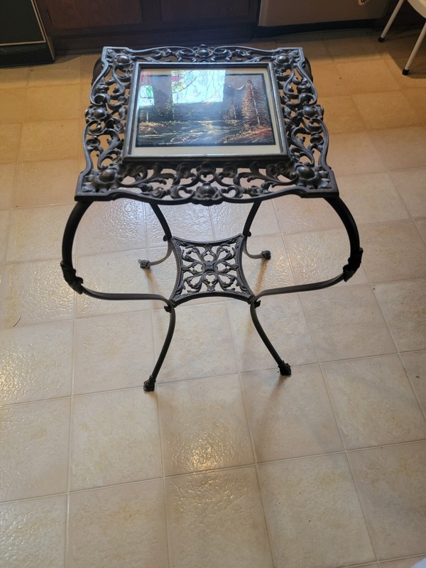 Vintage 19th Century Cast Iron Victorian Table 2 Tiers With Tile