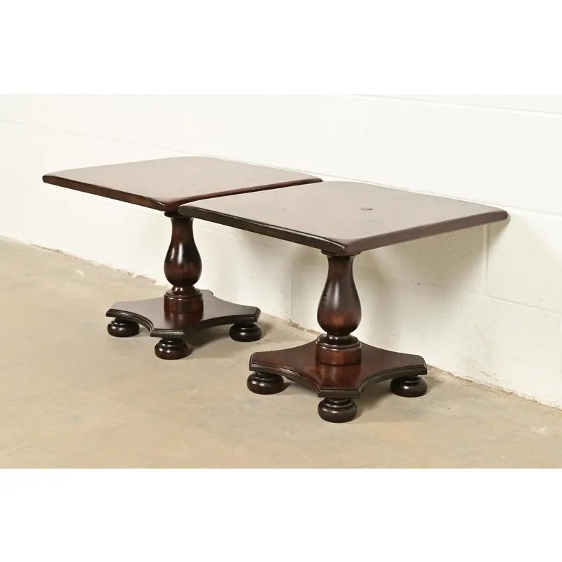 Ethan Allen Early American Solid Pine Pedestal Side Tables, Pair gallery