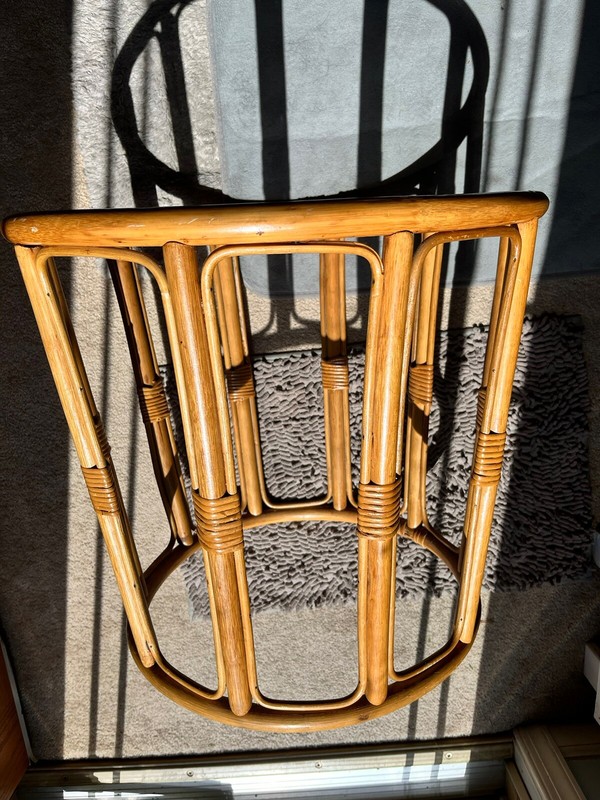 Vintage Glass Top Dining Table with Rattan Pedestal Base gallery