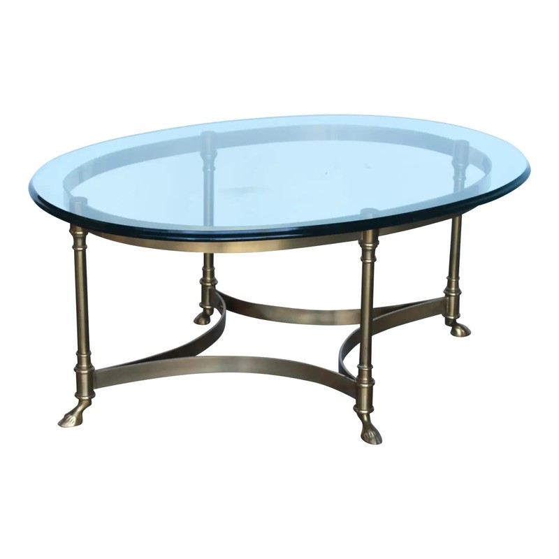 Hollywood Regency Brass Coffee Table With Hooved Feet, Brass Coffee Table